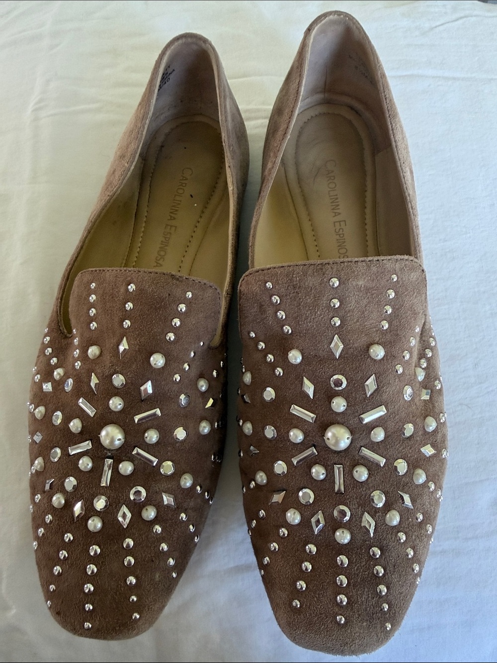 Brown Suede Studded Loafers Carolinna Espinoza size 8.5